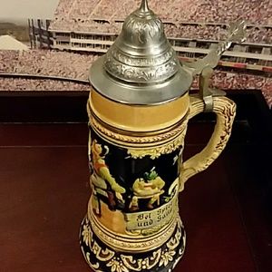 Antique German musical beer Stein with pewter lid